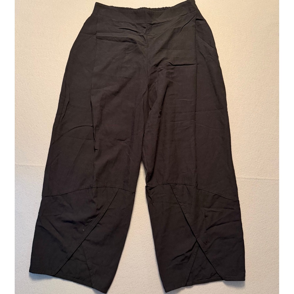 Ozai N Ku Lagenlook Tulip Hem Crop Pants Black Cotton Viscose Women Small